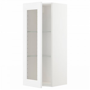 METOD wall cabinet w shelves/glass door, white/Axstad matt white, 40x100 cm  - IKEA Norway