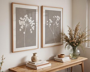 Beige Grey Floral Prints, Set of Two: Cottage Style Dried Flowers Wall Art - Etsy
