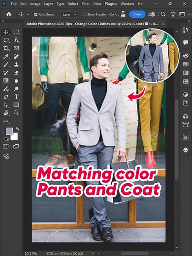 Adobe Photoshop 2025 Tips - How to change the color of pants and coat to match #ducthangds #designtools #photoshoptricks #photoshoptutorial #photoshoptips #photoshopskills #photoshop