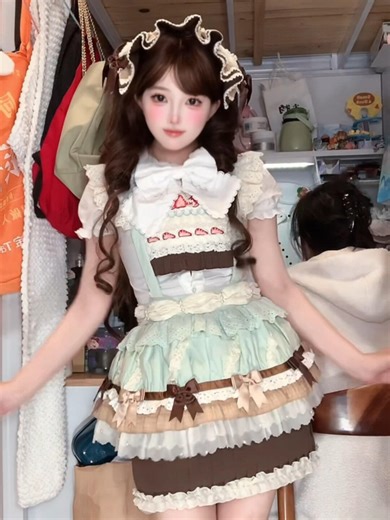 Devil Inspired on Instagram: "🍫 Elevate your sweet Lolita wardrobe with this adorable overall skirt! It features a whimsical strawberry cake embroidery bodice and a flouncy cupcake hem, in a fresh mint green & chocolate color combo. Paired with a matching bowknot hairband. Ideal for daily wear or themed gatherings—effortless sweetness in one piece.🍰 ✨ Dress — search “FAPB-997” on devilinspired.com — $99.00 ✨ Hairband — search “FAPB-641” — $23.00 🛍️ Shop now for your essential sweet coord 🎆 H