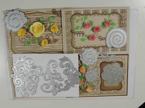 Card Making using Spiral Flowers and Squiggle Dies on Tea Dyed Paper #cardmaking #aliexpress