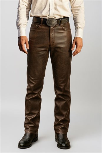 Mens Distressed Brown Lambskin Leather Biker Pants - Slim Fit - Etsy