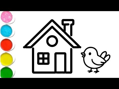 Easy House and hen Drawing for Kids | Simple & Cute House Drawing Tutorial