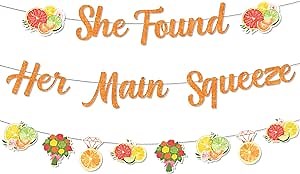 She Found Her Main Squeeze Banner Garland, Lemon Bridal Shower Party Decoration Glitter Citrus Theme Banner Garland for Citrus Lemonade Orange Summer Fruit Theme Bachelorette Wedding Engagement Party