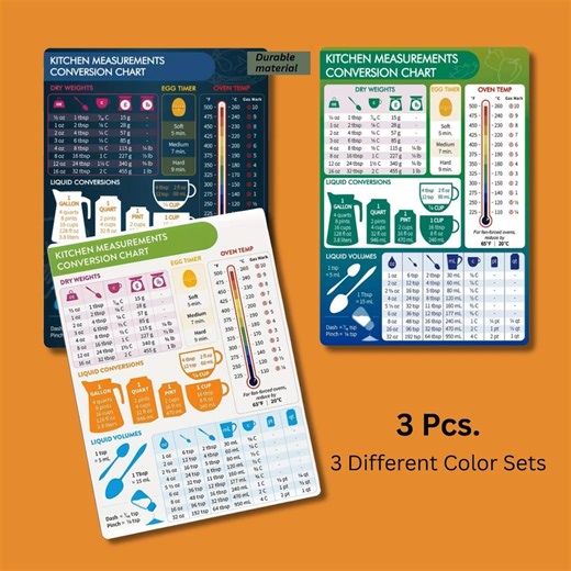 Magnetic Kitchen Conversion Charts (3 Pack) | Baking Cooking Measurement Guide | Metric, Imperial & Temperature Reference for Fridge - Etsy Canada