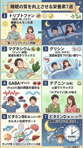 【熟睡の秘訣】寝る前に食べるだけで変わる？睡眠の質を爆上げする最強の栄養素7選｜不眠・中途覚醒に悩む方必見！