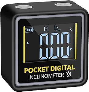 Ultra Small Digital Angel Finder Magnetic 4 * 90° VA Screen Backlight Rechargeable Protractor Inclinometer with V-Groove Magnetic USB Charging Angle Gauge for Woodworking Building Saw Blade