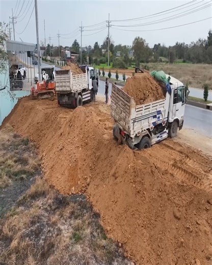 Excellent Complete Video of Landfill Work Starting! 5-Ton Trucks Dump Stones into Water While Dozer Pushes Soil | Excavator Bulldozer