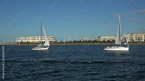 Yachthafenresidenz Hohe Duene at the harbour entrance of Warnemuende, Rostock, Mecklenburg-Western Pomerania, Germany