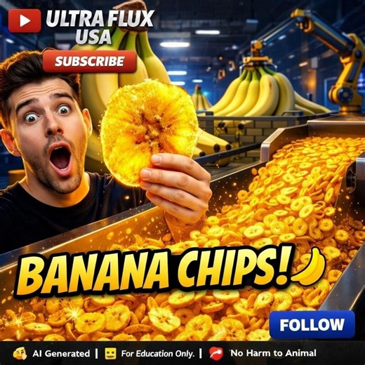 Inside the World’s Largest Banana Chip Factory: Full Production Process 🏭🍌 ​ Turning 50,000 Fresh Bananas Into Snacks Every Single Hour! ⏱️💨 ​ ​Welcome to Ultra Flux USA ⚙️ See how fascinating products are made, from massive factories to high-tech production lines 🌍 ​Ever wondered how a simple green banana becomes the perfectly golden, crunchy snack in your bag? 🍌✨ Today, we’re heading inside a massive, high-speed snack facility to see the incredible transformation! Watch as mountains of fr