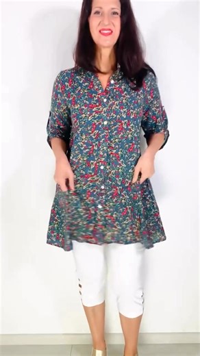 Button Up Blue Tunic Shirt - 100% cotton - Sz 12 to 18 available at I❤Tunics here: t.ly/hj3xl | I Love Tunics.com - Number One Tunics Destination