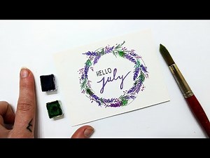 How to paint watercolor lavender flowers » Easy LAVENDER wreath painting tutorial for beginners