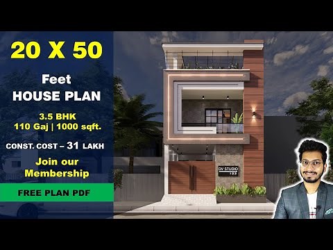 20x50 | 3.5 BHK House plan | 110 Gaj | 1000 sqft | 20*50 house plan 3d || DV Studio