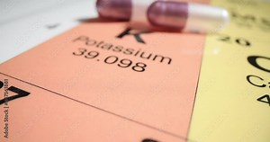 Medication capsules on Potassium symbol on periodic table