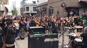 The morning after the show with Metallica secret Pop Up show on the streets of old Quebec City. Shot by our pal G. | Voivod