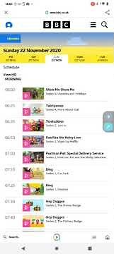 CBeebies Schedule (22/11/20)
