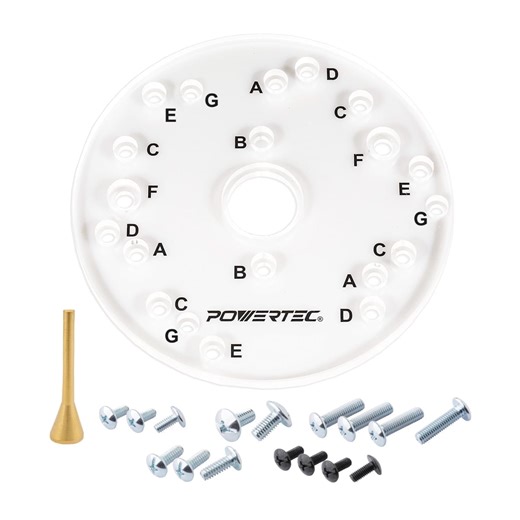 POWERTEC 6-1/2" Universal Router Base Plate w/Centering Pin & Screws. Clear Acrylic Sub Base with Marked Holes Fits Porter Cable, Bosch, Milwaukee, Ryobi, Makita, Dewalt, Craftsman, Hitachi, 71369