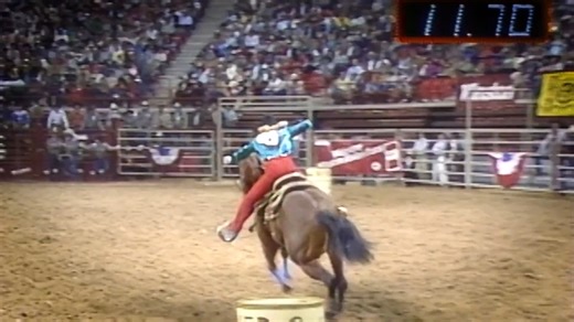 When Charmayne James’ bridle broke mid-run, Scamper didn’t miss a beat—carrying her to a miraculous Round 7 win in 1985. 🤯 #WranglerNFR #40DefiningMoments | Official NFR Experience