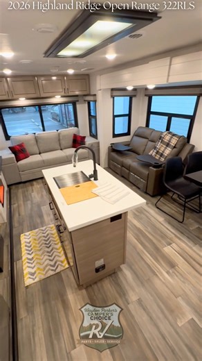 Meet the all-new 2026 Highland Ridge Open Range 322RLS! 🚐✨ This spacious rear-living beauty is designed for luxury and comfort. Featuring a stunning kitchen island, a cozy fireplace, and a wide-body design that makes it feel just like home. Plus, it’s 4-Season ready so your adventures never have to end! ❄️☀️ Come see it today at Camper's Choice RV or shop online! 👇 🔗 www.camperschoicerv.com #OpenRange #CampersChoiceRV #NewRV #TravelTrailer #Glamping #RVLife | Camper's Choice RV