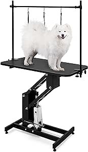 43.3" Hydraulic Dog Grooming Table for Pet, Heavy Duty Structural Hydraulic Max Load 350Lbs Professional Pet Grooming Table with Adjustable Overhead Arm & Noose Height Range 22''-39'' (BLACK)