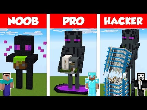 Minecraft NOOB vs PRO vs HACKER: ENDERMAN STATUE HOUSE BUILD CHALLENGE in Minecraft / Animation
