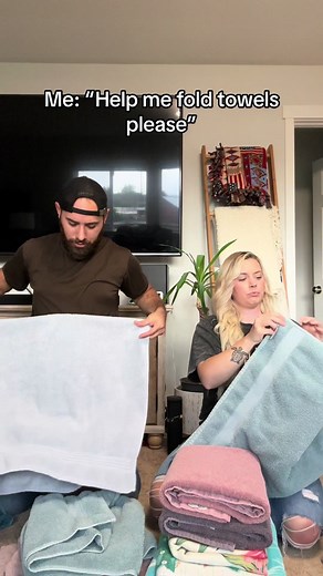 Tri-fold is the only way 🤦🏼‍♀️😂 #couplescomedy #marriedlife #laundry