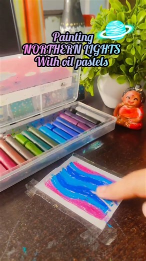 painting NORTHERN LIGHTS with oil pastels 💜🩷🩵#craftyliving #subscribe #diy #art #craftyhome