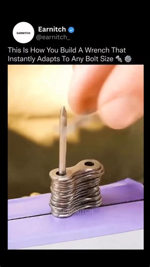 EARNITCH | This wrench eliminates an entire toolbox in a single motion. Instead of fixed jaws, the head is built from stacked, spring-loaded steel... | Instagram