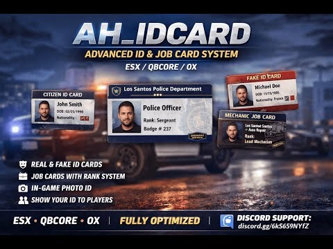 AH_IDCARD | Real & Fake IDs + Grade Adaptive Job Cards + In-Game Photo ID (FiveM script ESX/QBCore)