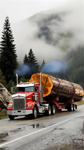 Massive Log Truck Rolling Down the Highway 🪵🪵 #truck #truckdriver #logging #Timberland #monstertruck #haul #reel | Mega Log Trucks
