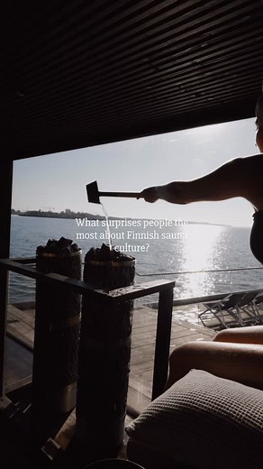 First of all, sauna is supposed to be hot! Typically between 75–100°C (165–210°F). And yes, we Finns love to make it even hotter by throwing water on the rocks (we call it löyly). In Finland, sauna is often enjoyed naked. If it’s a mixed sauna, you might wear a swimsuit or wrap a towel around you but most of the time, people go in as they are. And to boost circulation, some use a vihta (or vasta), a bundle of fresh birch twigs used to gently whip the skin and release a refreshing scent of the fo