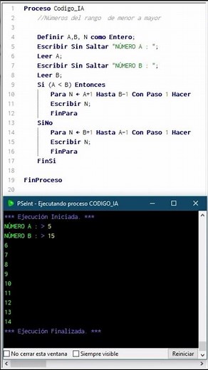 ✅ PSeInt : Hacer un algoritmo que muestre todos los números que estén en el rango de A y B en pseint