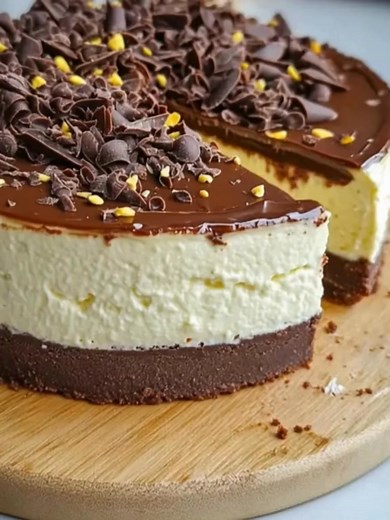 52K views · 130 reactions | Kremowy sernik czekoladowy z pistacjami  Aksamitna masa serowa z białą czekoladą na chrupiącym czekoladowym spodzie, udekorowana gorzką czekoladą i pistacjami — elegancki deser bez pieczenia, idealny na specjalne okazje! Składniki: 200 g pokruszonych herbatników 2 łyżki kakao | Smaki Raju | Facebook