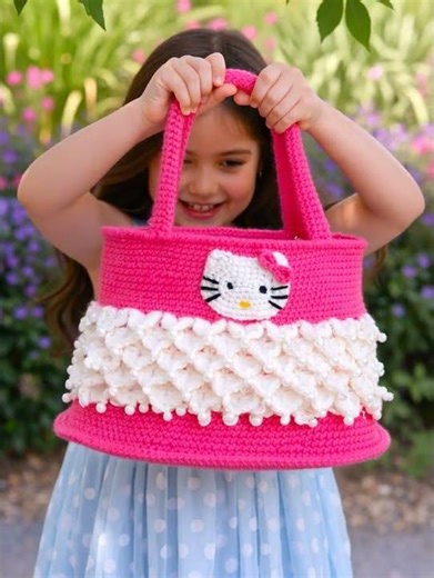Crochet hello kity kids bag written pattern #crochet