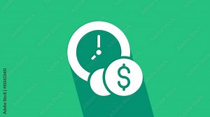 White Time is money icon isolated on green background. Money is time. Effective time management. Convert time to money. 4K Video motion graphic animation