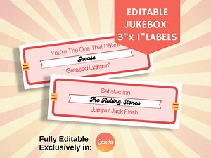 Editable Retro Jukebox Labels, Song and Artist Label, Customize With Your Music Playlist, Fully Edit in Canva, for Home Diner Bar Restaurant - Etsy