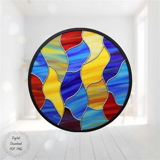 Abstract Wave Stained Glass Pattern PDF - 18cm Circular Mandala Template Digital Download Commercial License - Etsy
