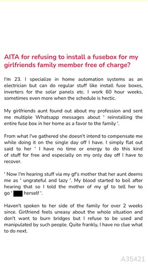 AITA for refusing to install a fusebox for 🌠 my girlfriends family member free of charge? 🐆 | Echols Family Reunion 2016