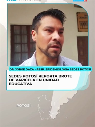El responsable de Epidemiología del SEDES #Potosí, Dr. Jorge Daza, informó sobre un brote de varicela registrado en una Unidad Educativa Pichincha. La autoridad brindó un reporte epidemiológico y recomendó asumir medidas de prevención para evitar la propagación de la enfermedad entre los estudiantes. #SitelRedNacional #noticias #varicela