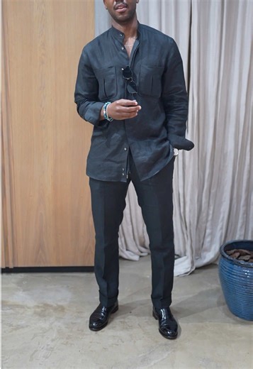 Stylish Black Fisherman’s Linen Outfit