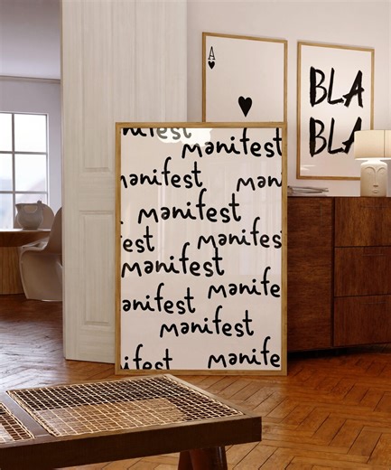 Manifest Typography Poster Minimal Black Script Quote Printable Wall Art Neutral Aesthetic Motivational Word Art Digital Download - Etsy