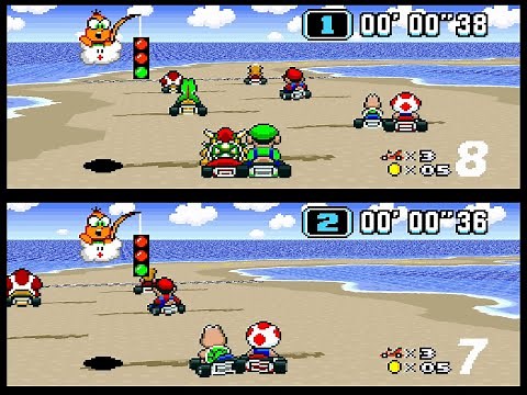 Super Mario Kart SNES All Cups 150cc 2 player 60fps