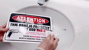 Showbellia 2 Pack Gun Signs This Home is Protected By GOD and Rust Free Aluminum, Weather/Fade Resistant, Easy Mounting, Indoor/Outdoor Use Metal Gun Sign (10"x 7") inches