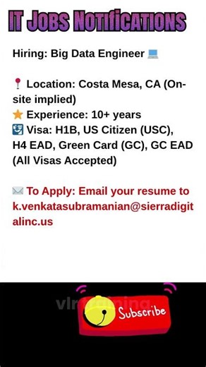 Big Data Engineer Job in Costa Mesa, CA Oct 16, 2025