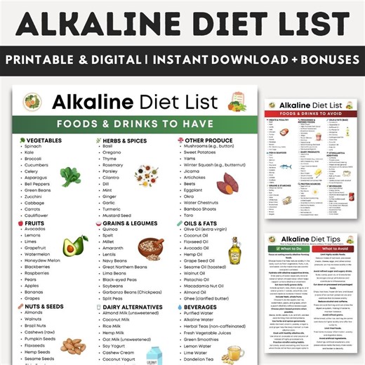 Alkaline Diet Food List Printable, High Alkaline Foods Chart, Acid-alkaline Food Grocery List, Acid Reflux Diet, PH Balance Diet Food Guide - Etsy