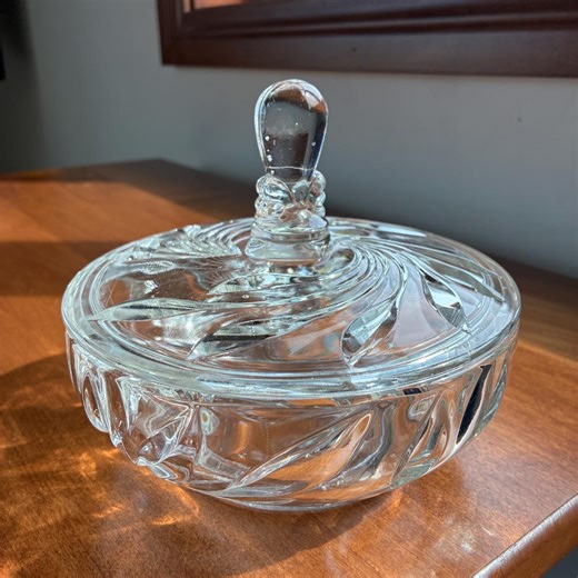 Vintage Swirl Pressed Glass Candy Dish With Lid, Mid-century Trinket Bowl - Etsy
