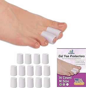 Toe Sleeves, Toe Protectors, (14pcs) Open Toe Sleeves, Toe Caps for Blisters, Corns, Calluses, Hammer Toes, Rubbing, and Ingrown Toenails (Aloe Vera Extract Infused Silicone Materials)