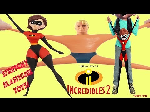 Disney Store Stretch Elastigirl Dolls vs Stretch Armstrong Doll Incredibles 2 Movie Toys Tubey Toys
