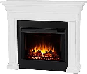 Real Flame Emerson 56" Grande Electric Fireplace with Mantel for Living Room or Bedroom, Replaceable Fireplace Insert Heater, Realistic Log and Flame Effect, Remote Control, Timer, White