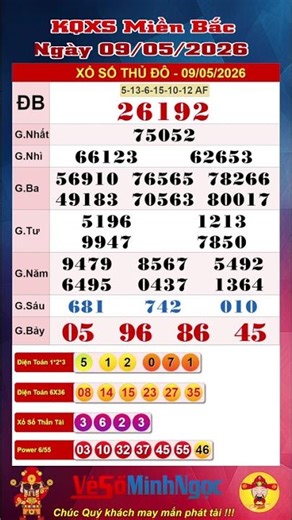 Northern Vietnam Lottery (XSMB) results for May 9, 2026, Live Lottery Results, Nam Dinh Lottery, ...